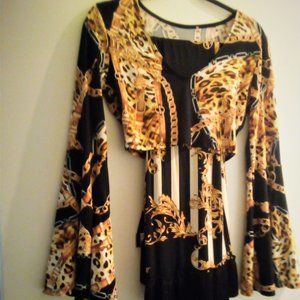 Black & Gold Faux Versace Style Bolero Top & Pants